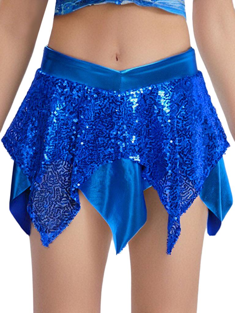 Детский костюм для хип-хопа, джаза, танцев, блестящий бальный костюм, комплект из 2 частей: кроп-топ и юбка с неровным подолом