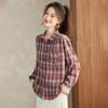 Women's Plaid Loose-Fit Cotton Long Sleeve Lapel Shirt - Spring & Autumn 2025