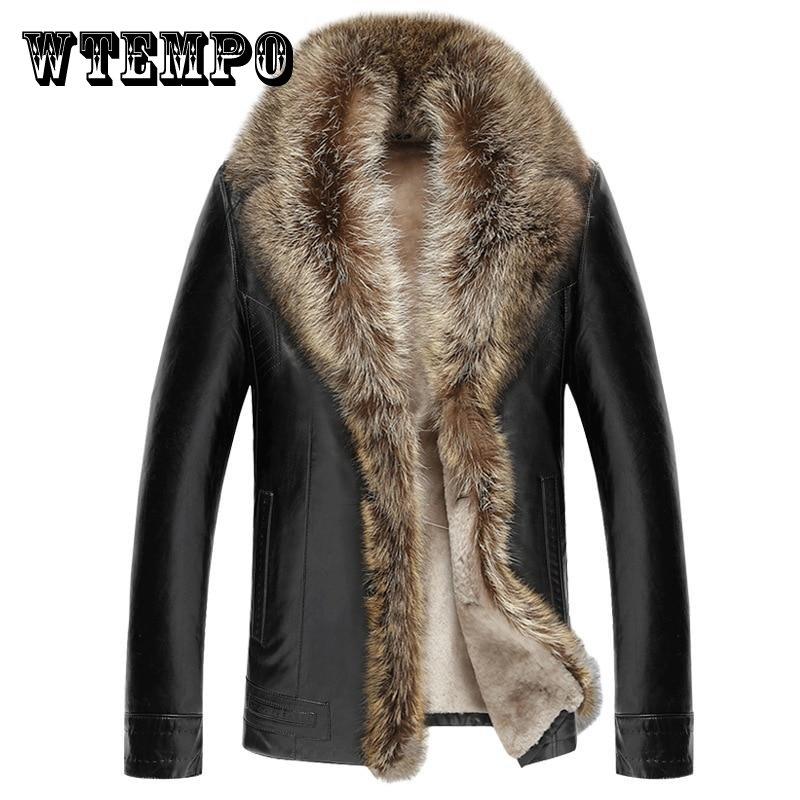 Mens Clothing Winter Coat Leather Long Sleeve Button Casual Slim Fit Coat Office Business Jacket Thickened Warm Plus Size Jacket