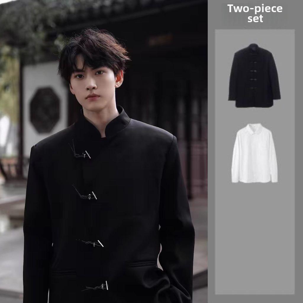 Мужской пиджак в китайском стиле с воротником-стойкой и подплечниками - Niche Design