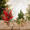 Small Christmas Artificial Plants with Burlap Base Faux Pine Branches with Red Berries/Poinsettias Flower for Winter Indoor Home