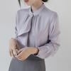 Navava Women High Neck Tie Chiffon Long Sleeve Blouse Nb3122