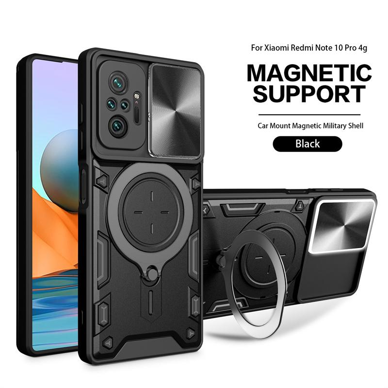 Для Redmi Note10 Pro Чехол Slide Camera Lens Protect Armor Ring Holder Чехол для телефона для Xiaomi Redmi Note 10 Pro Max 10S Задняя крышка