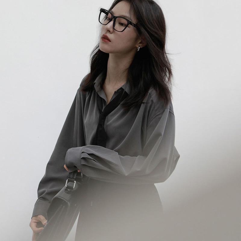 Винтажные женские блузки в стиле Харадзюку, шикарные базовые рубашки с длинными рукавами в корейском стиле и галстуком, свободные Эстетические женские повседневные рубашки в стиле ретро