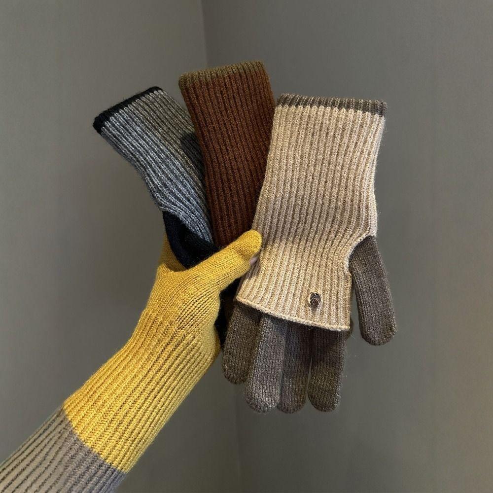 Thickened Five Finger Gloves Cold-proof Wool Knitted Fashion Mittens  Men Women