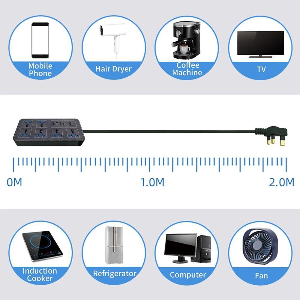 Удлинитель 2 м, многоточечный сетевой шнур, многофункциональная электрическая розетка, удлинитель для общежития