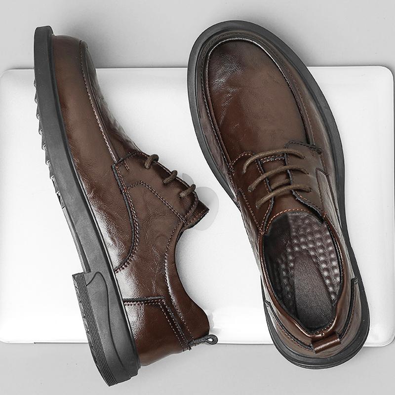 Мужские туфли-оксфорды из натуральной кожи, коричневые, черные, мужские туфли, новая мода, круглый носок, мужская деловая повседневная обувь, официальная обувь