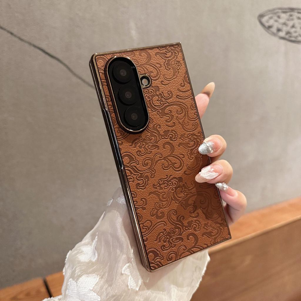 Кожаный защитный чехол с рисунком дракона и пленкой для Samsung Z-Fold7/Z-Fold6/Z-Fold5
