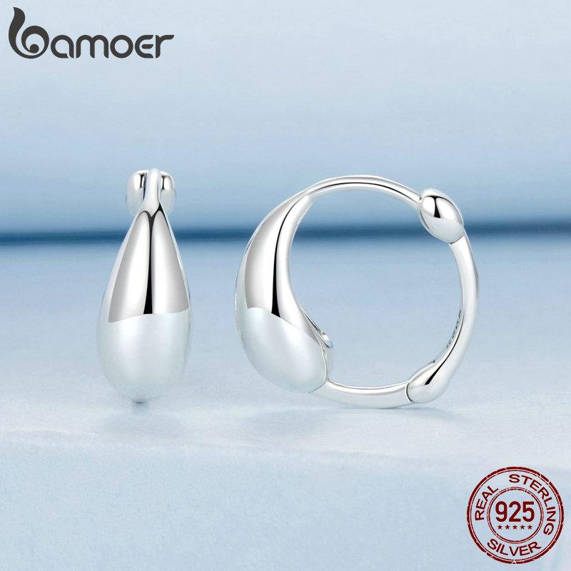 Женские серьги-кольца BAMOER Solid 925 Sterling Silver с объемными каплями воды, легкие полые модные украшения в форме капли воды