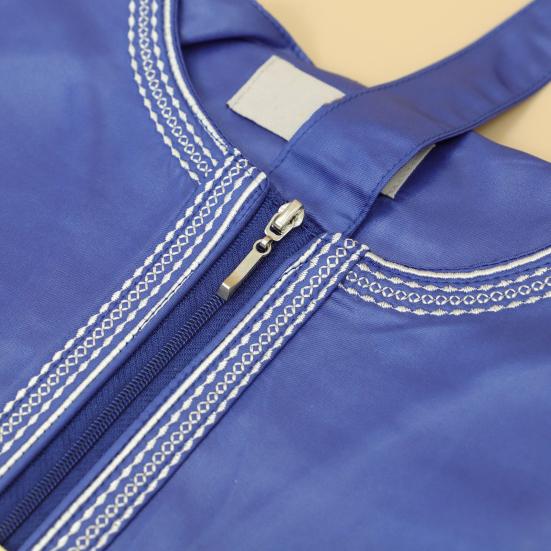 Мужской однотонный халат-кафтан с длинными рукавами и вышитыми манжетами на шее, исламский кафтан-табак в стиле Саудовской Аравии