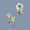Vintage Floral and Bucolic Elegance Emerald Lady Ring Earrings Handcrafted Enamel Party Chic
