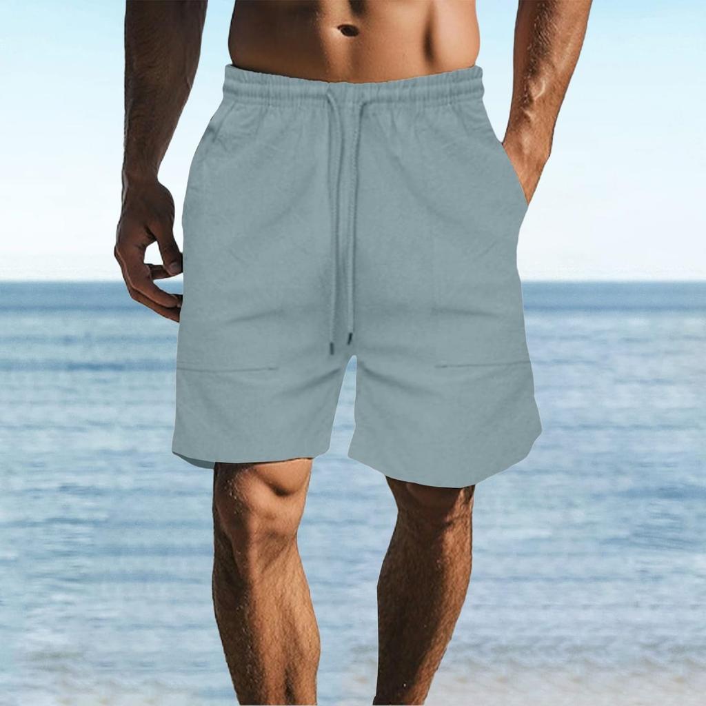 Мужские однотонные спортивные штаны со шнуровкой, мужские пляжные штаны из хлопка и конопли, повседневные быстросохнущие шорты