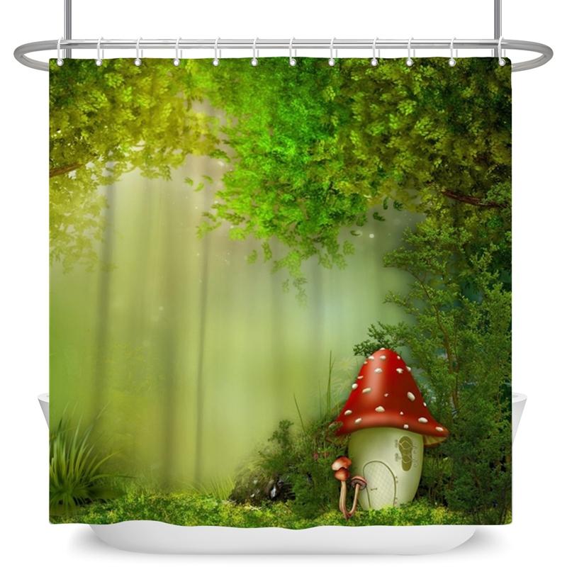 Зачарованный лес Занавеска для душа Мультяшная Волшебная сказка Грибная Страна чудес Готическая занавеска для душа Водонепроницаемый декор для ванны с крючками