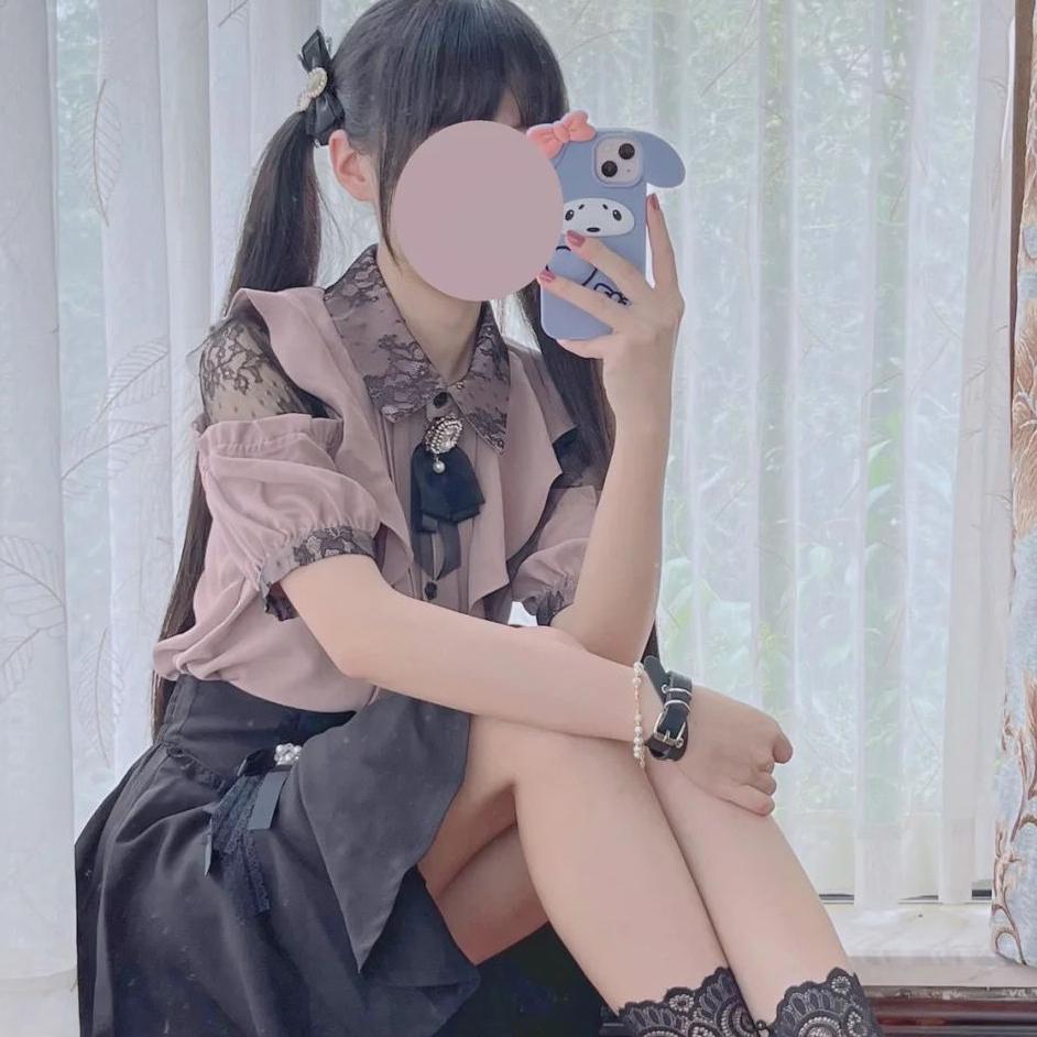 Милая блузка в японском стиле, элегантные милые топы с короткими рукавами, повседневная женская эстетичная рубашка, кавайные женские рубашки, одежда в стиле Лолита Y2K