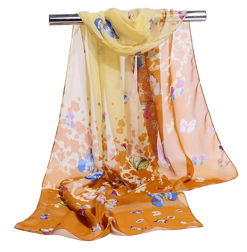 Summer New Silk Scarf Women's Butterfly Women's Chiffon Long Silk Scarf Flower Scarf