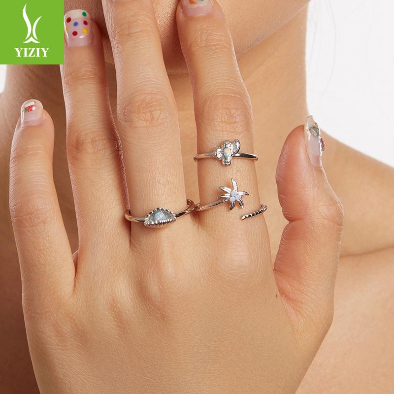 925 Sterling Silver Symphony Shell Open Ring Fashion Ocean Wind Ring Women'S Niche Premium Light Luxury