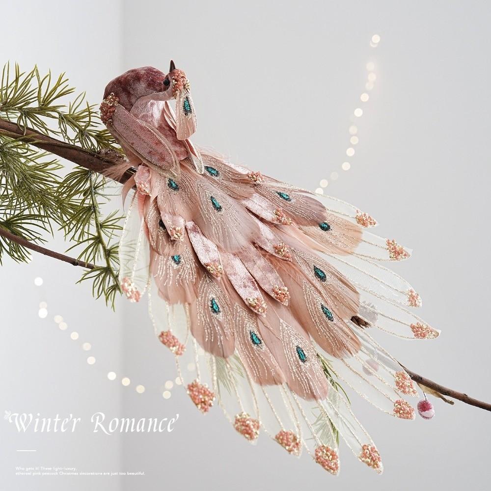3D Embroidered Artificial Peacock Ornament Peacock Hanging Ornament For Christmas Tree Decor