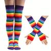 Rainbow Long Stockings High Top Stockings Over-the-Knee Stockings Women's Colorful Striped Gloves Cross-border Party Props