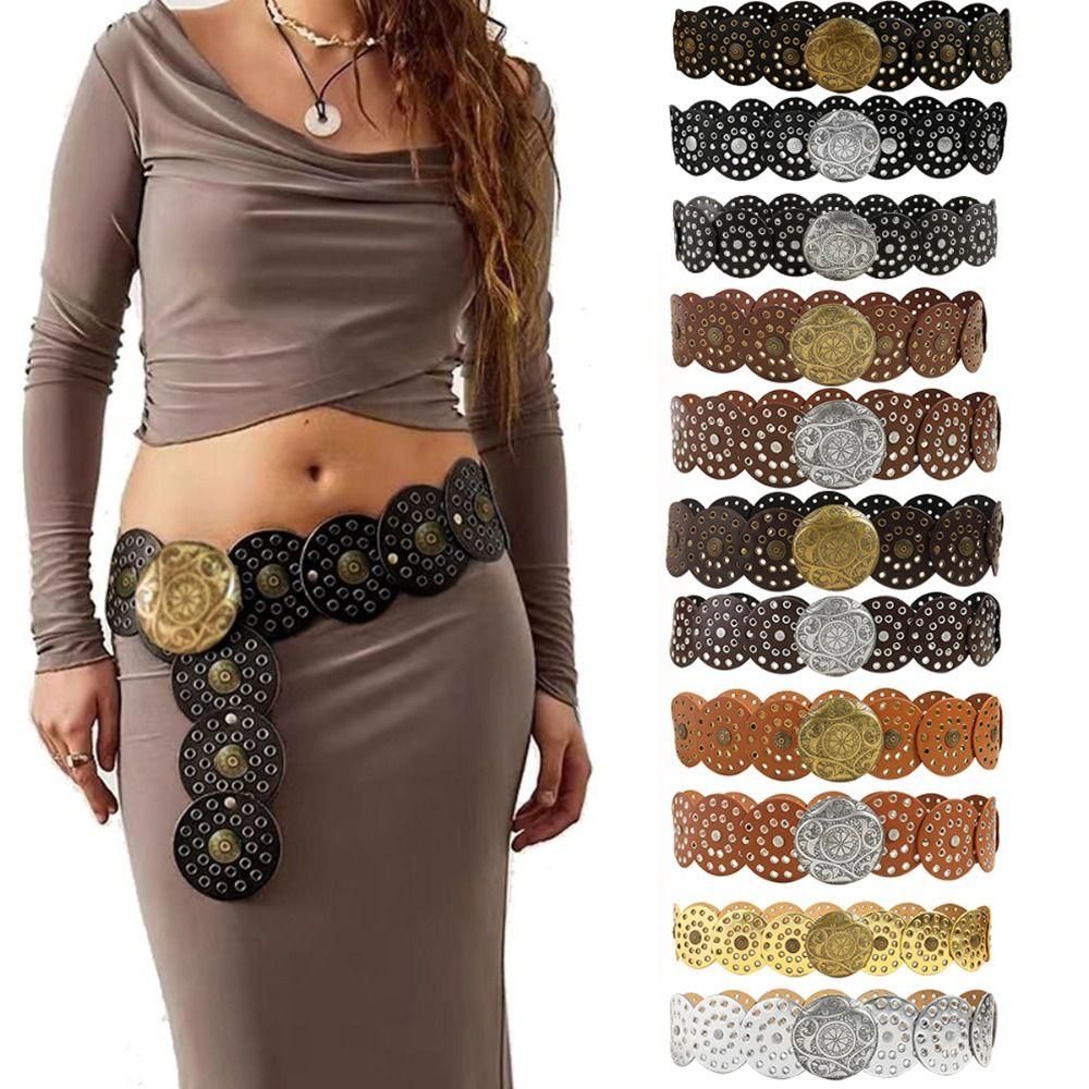 Metal Buckle Hollow Belt Y2K Wide Belts Vintage Disc Belts  for Women
