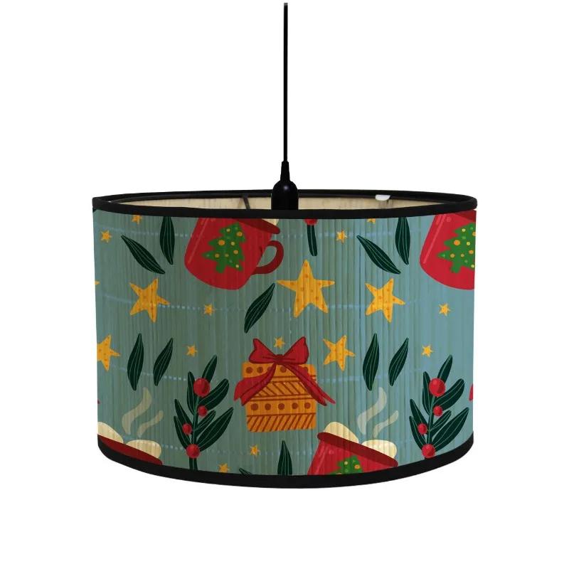 Рождественский складной абажур в этническом стиле с принтом, винтажная геометрия, поделки, световой чехол, красочный домашний декор, абажуры из бамбука