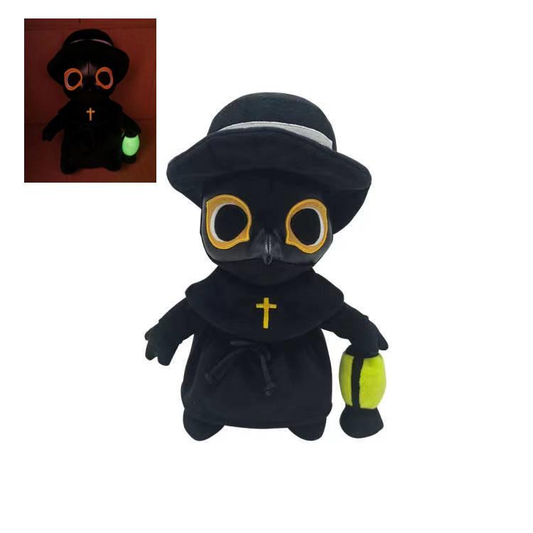Glow in the Dark Plague Doctor Plush Toy, Absorbing Light Nurse Crow Stuffed Animal, Scary Cute Doll Gift for Halloween