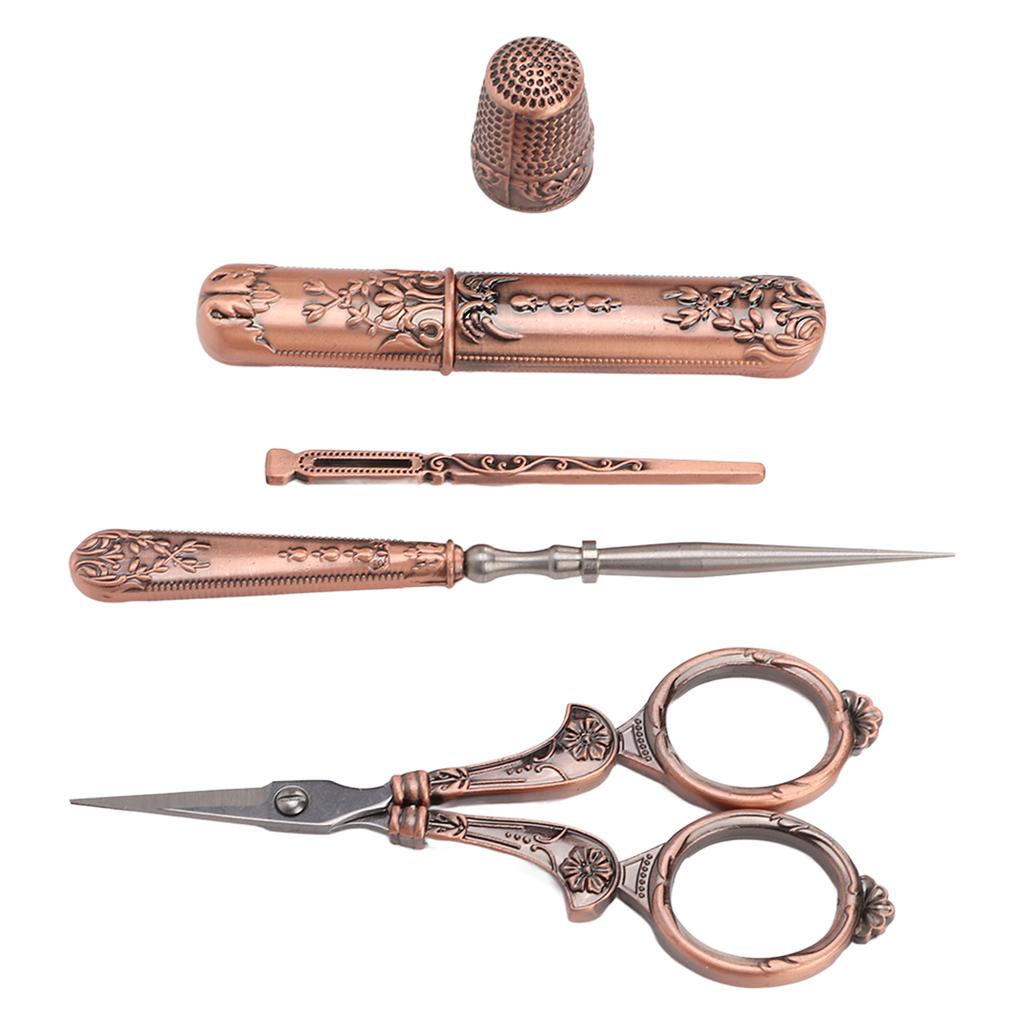 Embroidery Scissors Kit Red Ancient European Retro Style Stainless Steel DIY Sewing Embroidery