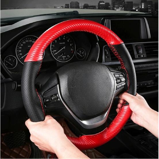 Car Steering Wheel Cover 15 inch/38 cm Soft Fiber Leather Anti-slip Steering-Wheel Braid Stitch On Wrap With Needle Thread