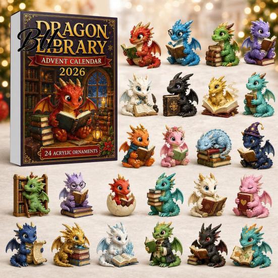 Cute Dragon Gift Sets Advent Calendar 2026, 24 Day Bookish Christmas Countdown with Holiday Box Gifts Mini Acrylic Dragons, Fantasy Book Lover