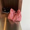 Korean Plaid Shoulder Bag Bow Tie Design Shopping Bag Portable Plaid Tote Bags  Ladies