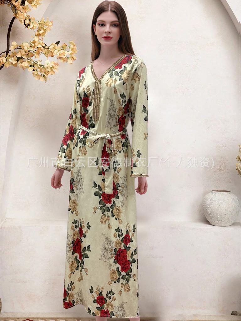 2025 Robe Printed Dress Ribbon Женская одежда