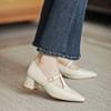 Augustine pointed small leather shoes women's 2025 summer new thick heel high heel Mary Jane French gentle wind shoes