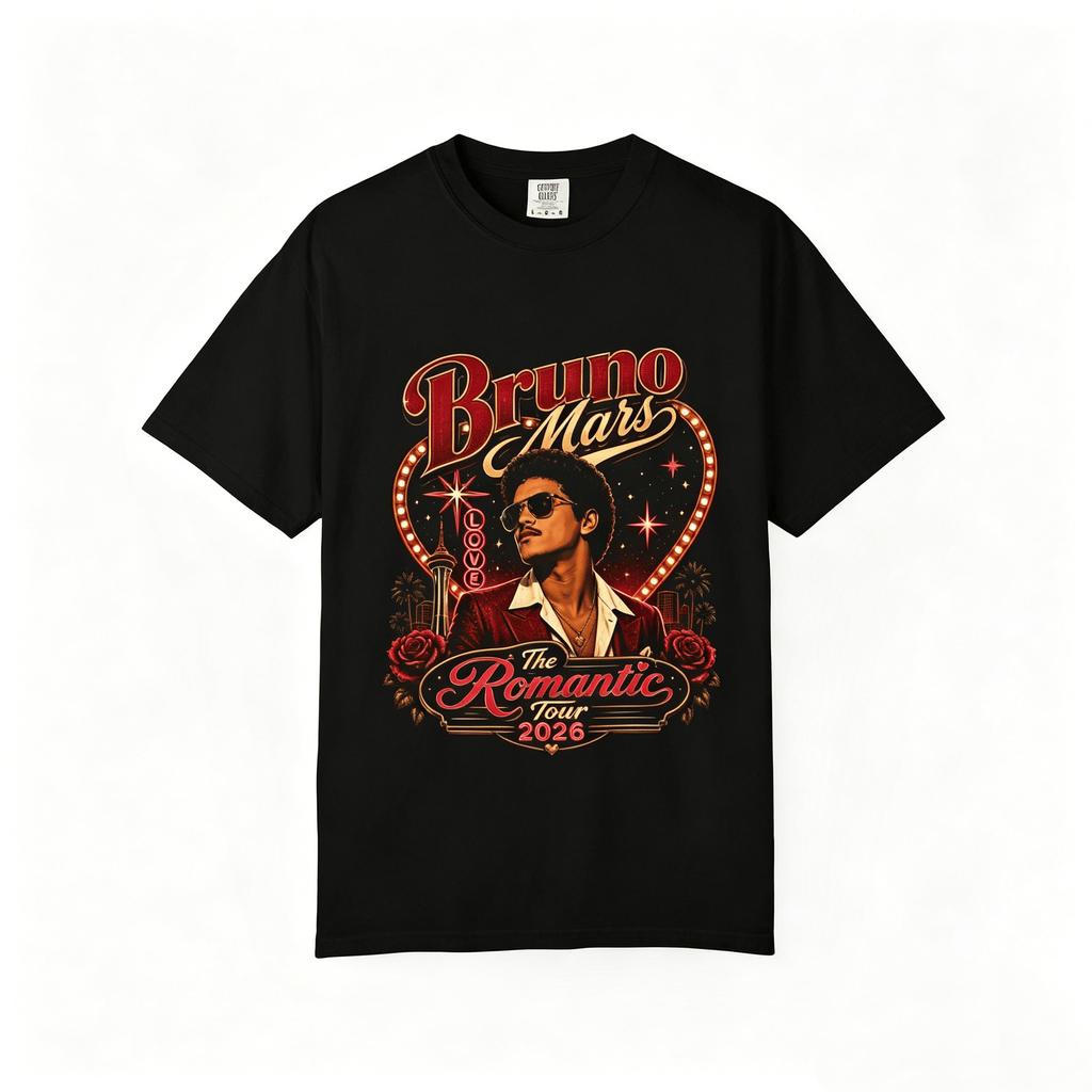 Singer Bruno Marss Rounisextic Tour 2026 Portrait Tshirt 2026 Summer Unisex Unisex Cotton Oversized Tshirt Street Wear Y2k Clothing