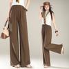 Plus Size Women's Summer Thin Ice Silk Cotton Linen Wide Leg Pants Loose Drape Lazy Drawstring Casual Pants