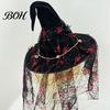 Festival Atmosphere Props Punk Skeleton Hand Witch Hat with Spider And Veil, Black Large Halloween Theme Party Supplies Wizard Costume Accessory