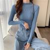 Женский облегающий свитер с длинными рукавами, полуводолазка, универсальный трикотажный топ в корейском стиле для весны, осени и зимы.
