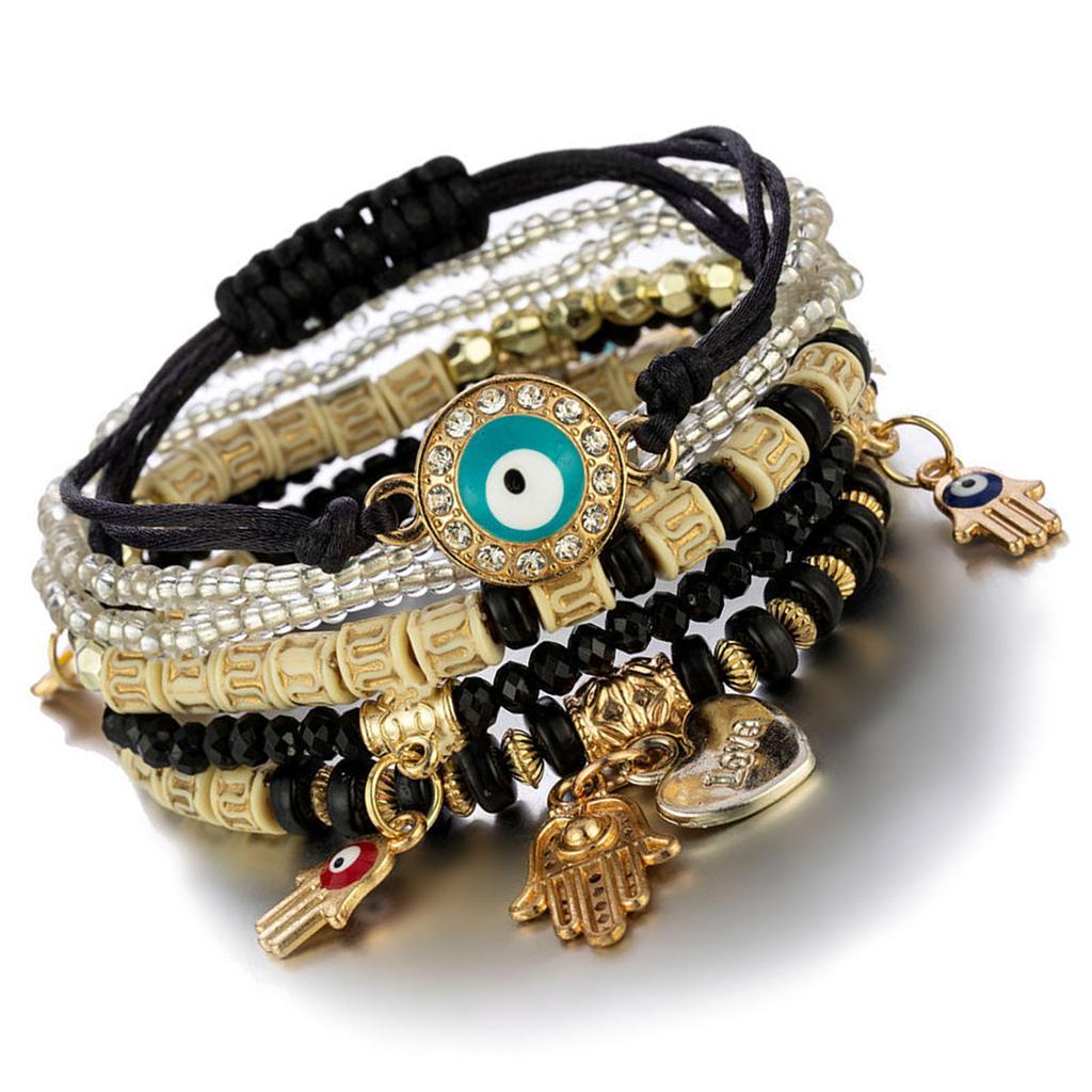 Набор из 4 браслетов из бусин, эластичные, штабелируемые, эстетичные, модные, многослойные браслеты