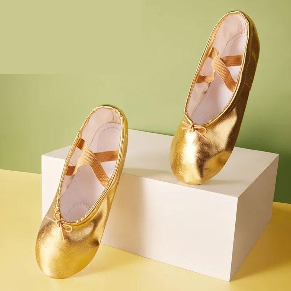 1 Pair of Gold Silver Dancing Shoes Satin Princess Shoes Gymnastics Girls' Ballet Shoes Children