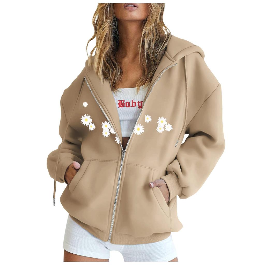 Женская мода Свободная повседневная куртка-свитер с капюшоном и длинным рукавом с принтом