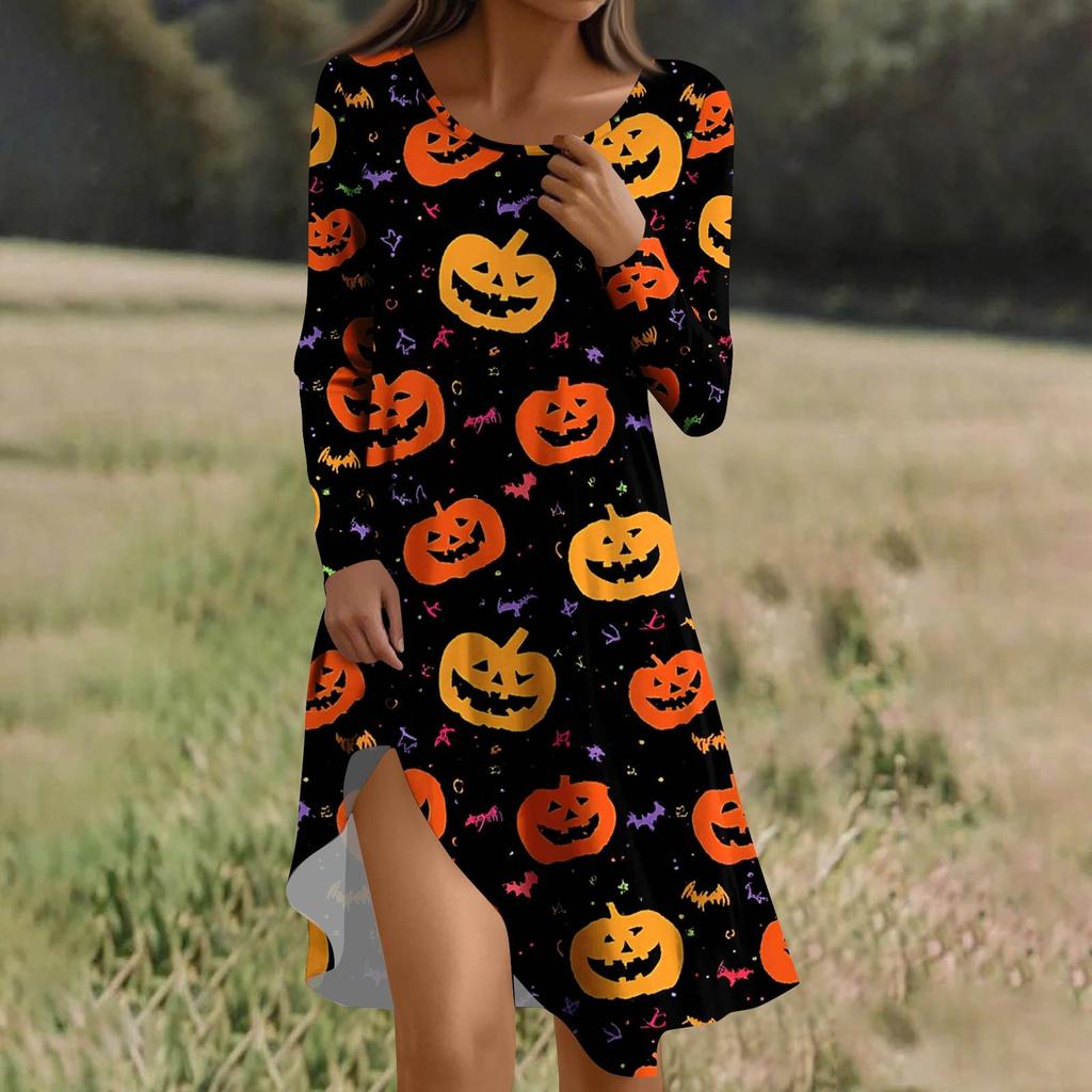 Long Sleeve Dress For Women Casual Loose Fit Print Dress With Pockets