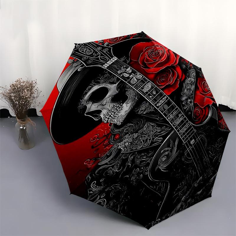 1pc Skull Roses Automatic Open,Windproof, Compact Travel Umbrella, Gift for Birthday, Christmast93054