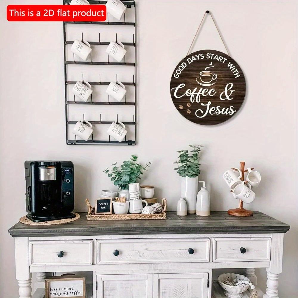 1pc 2d Flat Wood Coffee Signs Decor for Coffee Bar Wood Farmhouse Wall Sign - 20cm Decor for Kitchen Home Office Cafe Coffee Station Housewarming Gift