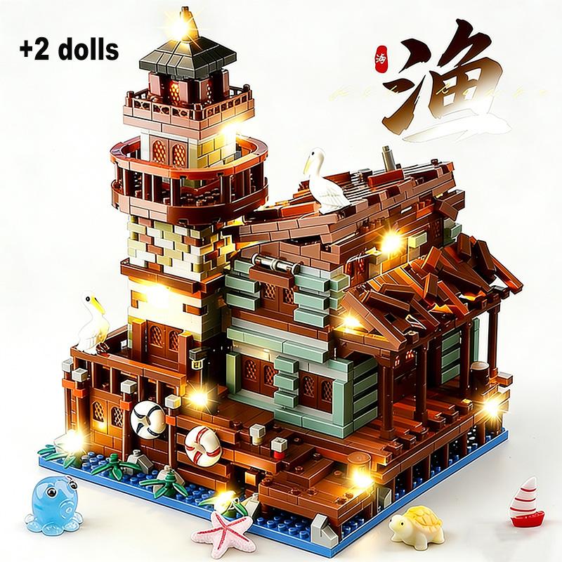 2000+PCS Micro Particle Building Block Fisherman s Hut Building Block Set Ocean Theme Fishing House Children s Toy Holiday Gift