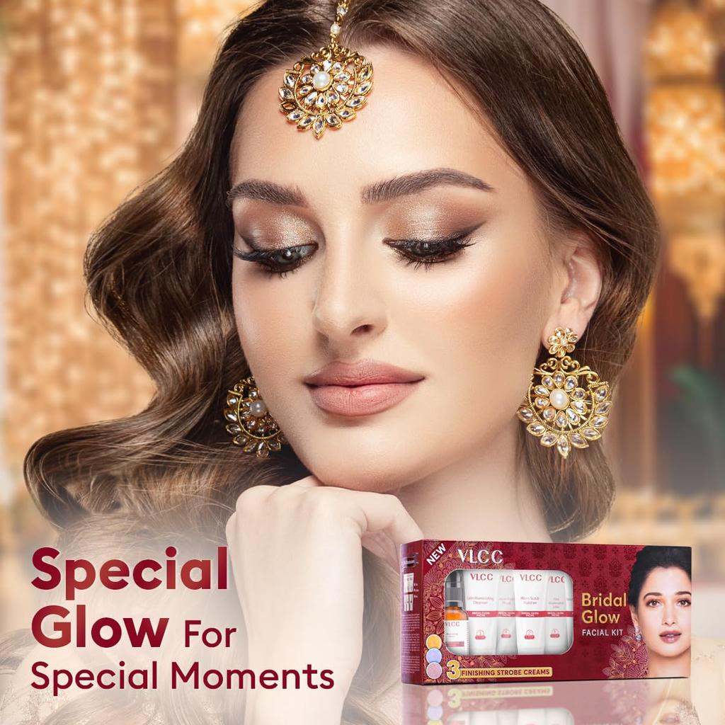 VLCC Bridal Glow Facial Kit 147g With Illuminator Strobe Creams For Radiant At Home Facial And Luminous Brightness