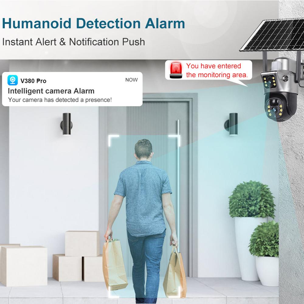 4K 8MP Wifi Solar Camera Lens Dual Screen CCTV  Night Vision V380 Surveillance Wifi Camera On Solar Battery Outdoor Video Cameras
