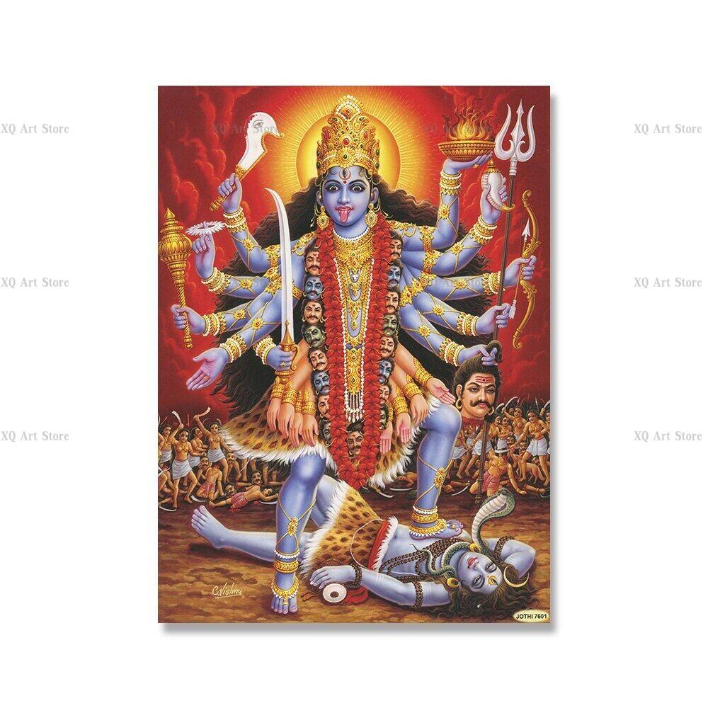 Винтажный постер в индуизме Дурга Шива Вишну, холст, картина, настенная картина, художественные принты с индуистской преданностью для дома, гостиной, без рамы