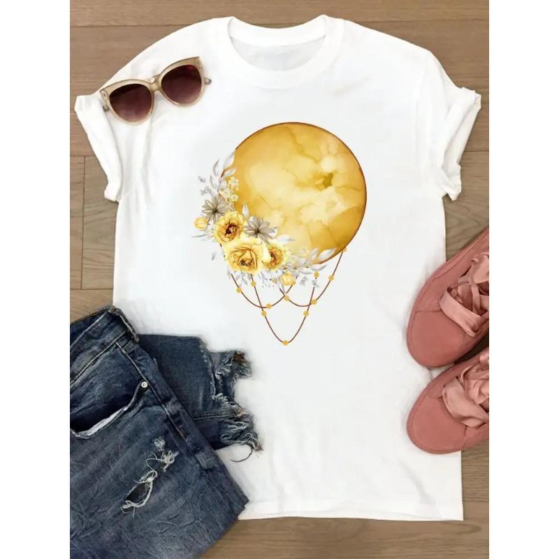 Tshirts Womens Flower Trend Cute Short Sleeve Summer Female Graphic Tee Clothes Watercolor Print TClothing Ladies So Fashion