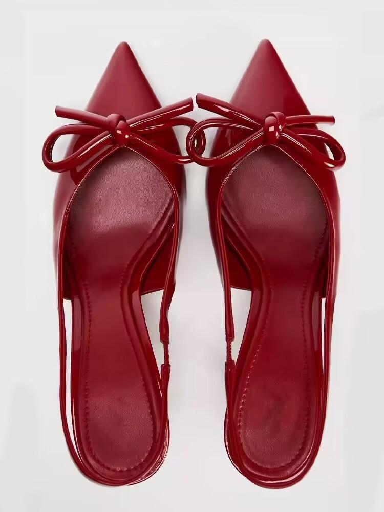 Весной и летом популярные туфли с бантом на высоком каблуке из лакированной кожи с тонким каблуком красивые заостренные модные босоножки с нежным темпераментом на высоком каблуке