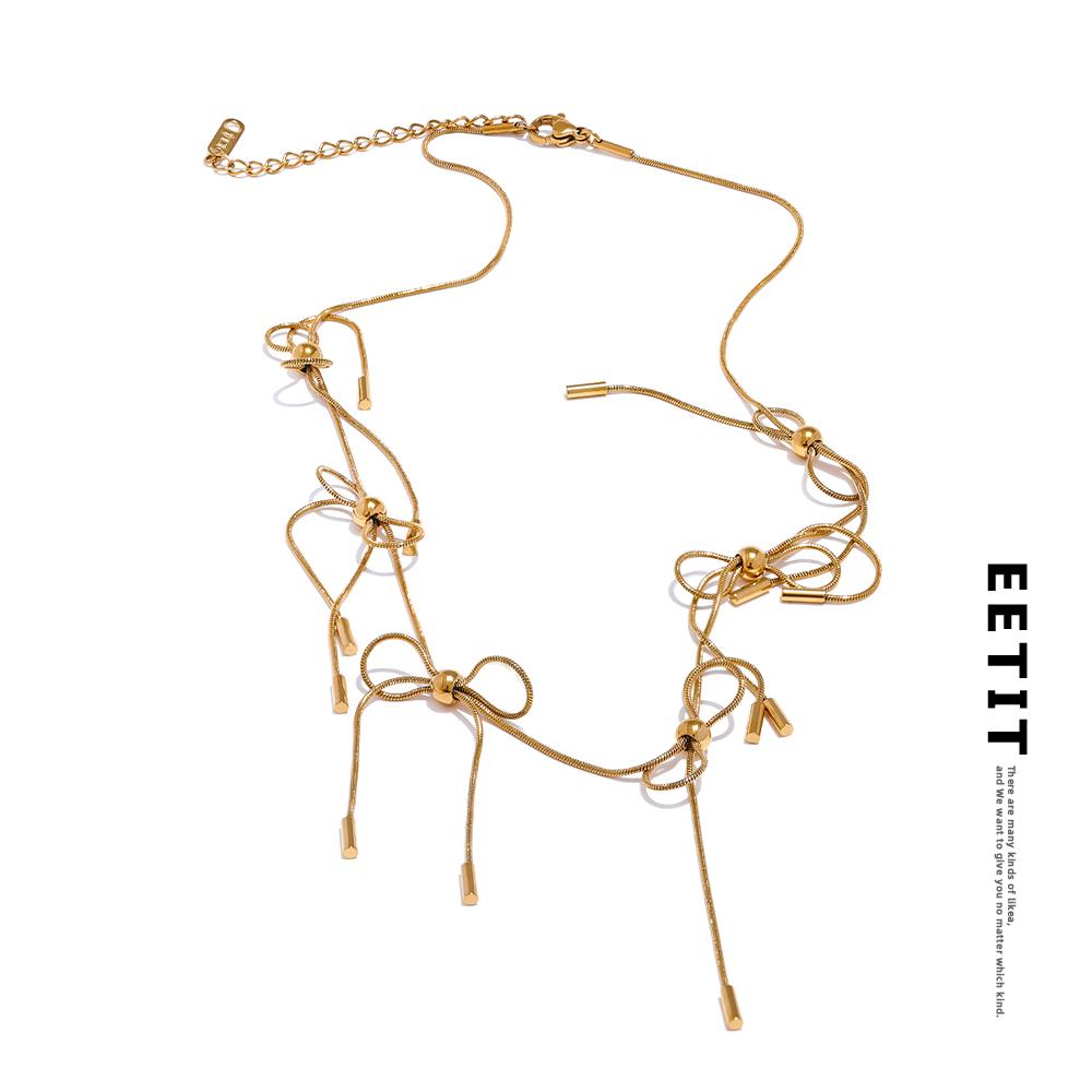 Eetit Эксклюзивное женское ожерелье-цепочка с бантом из нержавеющей стали, водостойкое, популярный стиль 2024, эффектные ювелирные изделия с 18-каратным PVD-покрытием