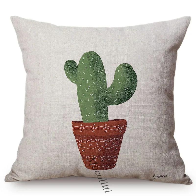 Greens Succulents Cactus Thorns Small Bonsai Design Sofa Decoration Cushion Cover Cotton Linen Office Throw Pillow Case