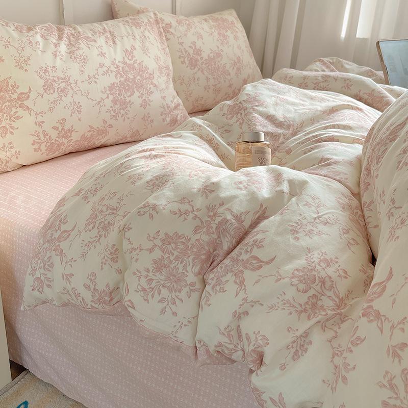 Комплект постельного белья из 100% чистого хлопка, четырехпредметный, приятный к коже, стиранный в воде, простыня, пододеяльник, комплект наволочек